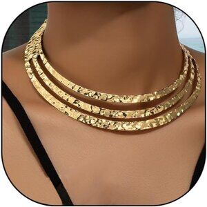Chunky Gold Necklace Big Statement Chunky Necklace for Women African Tribe Wide